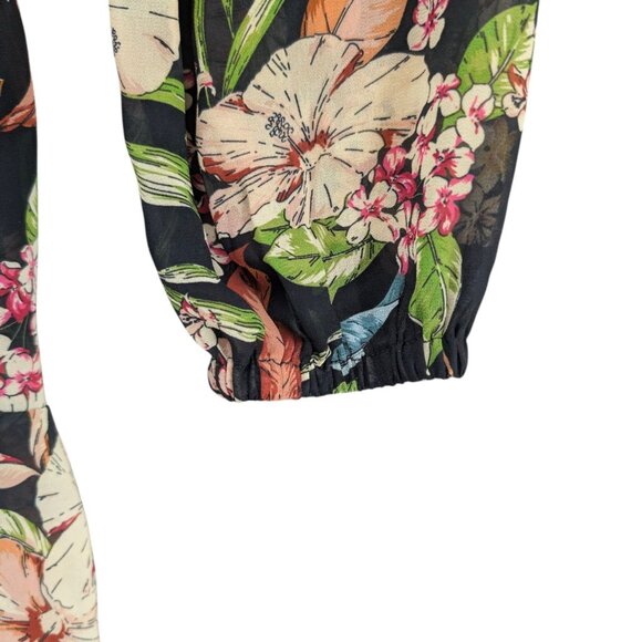 Code x Mode Floral Chiffon Dress Black Multicolor Long Sleeve Layered Size M - Picture 9 of 10